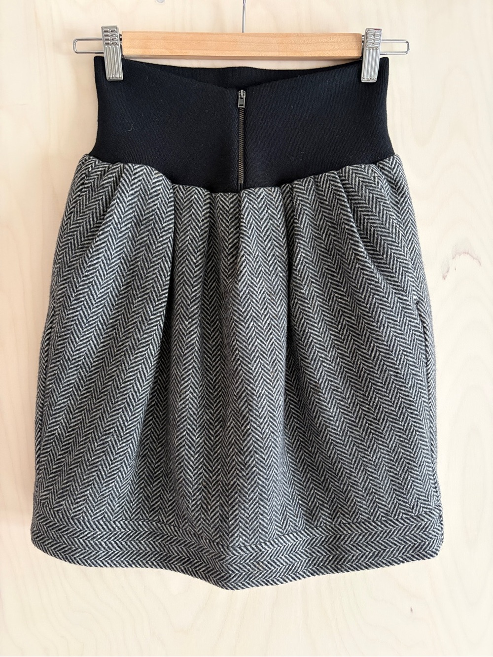 See By Chloe Black Waistband Herringbone A-Line Skirt